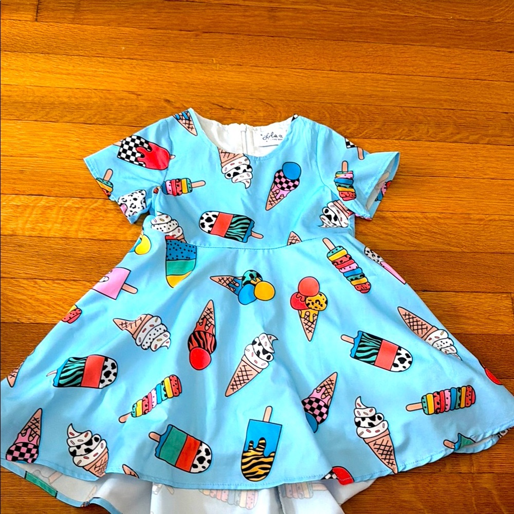 Blue Ice Cream Print Kids Dress